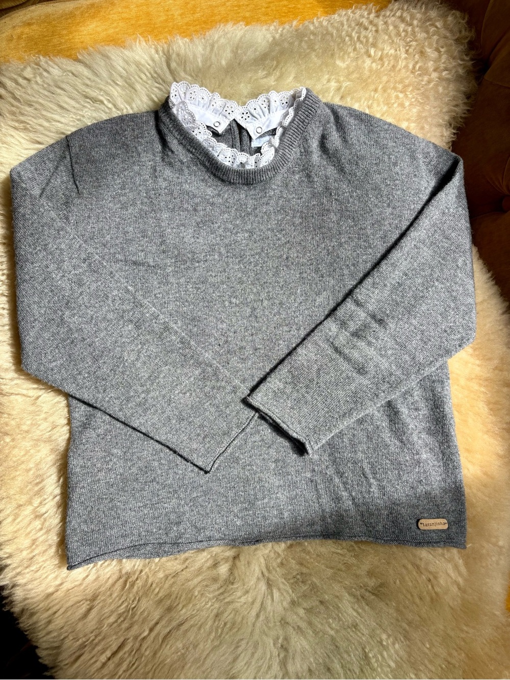 Laranjinha Cashmere Blend Sweater With Lace Collar NWOT 8